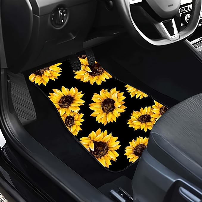 Universal Fit Car Floor Mats Set of 4Pcs, Sunflower Patter All-Weather Front Rear Car Carpet Mats, Non-Slip Car Floor Mat Car Accessories for Automotive Trucks SUV Sedans Vans