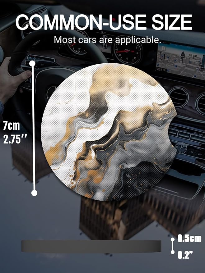 WOCOCN Cute Cup Holder Coasters for Your Car with Fingertip Grip, Auto Accessories for Women & Men,Pack of 2(Marble)