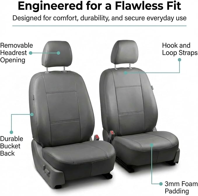 FH Group Car Seat Covers PU Leather Automotive Seat Covers Front Set, Gray Seat Covers Pair Set with Gift Universal Fit Interior Accessories for Cars Trucks and SUVs