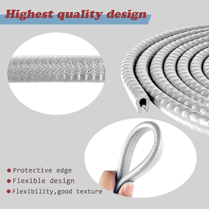 Car Door Edge Guards, 16Ft Rubber Seal Car Door Edge Trim, U Shape Door Edge Protector Guard, Aluminum Weather Proofing Automotive Door Edge Molding Protection for Most Car (Gray)