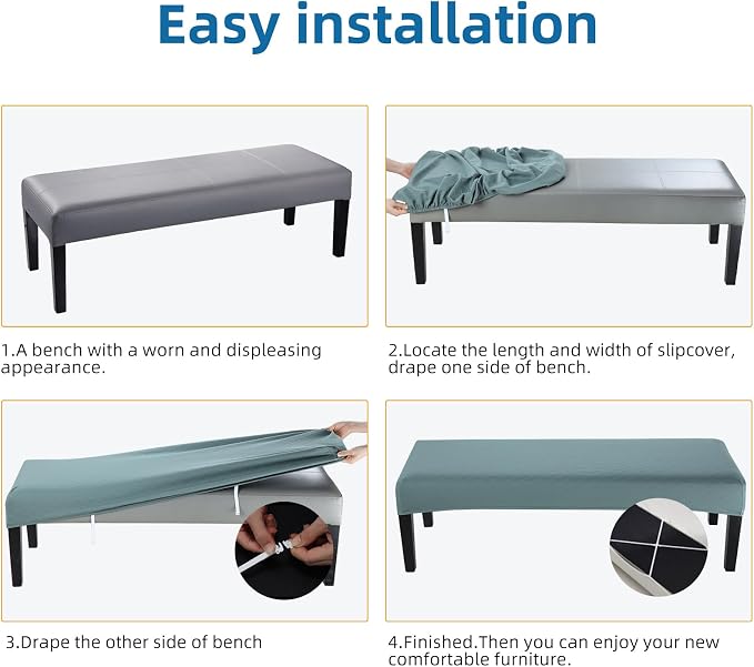 Fuloon Waterproof Dining Bench Cover, Removable Slipcover Washable Seat Protector for Living Room, Bedroom, Kitchen (Dark Green)