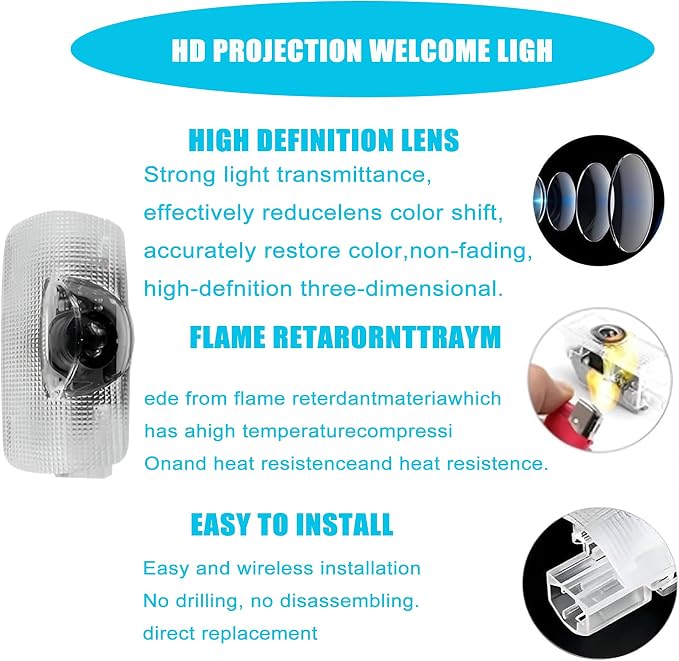 Never Fade LED Car Door Light Door Light Logo Welcome Logo Lights Accessories Compatible withLS/ES/is/LX/RX/GS/GX/RC/U（2PCS）