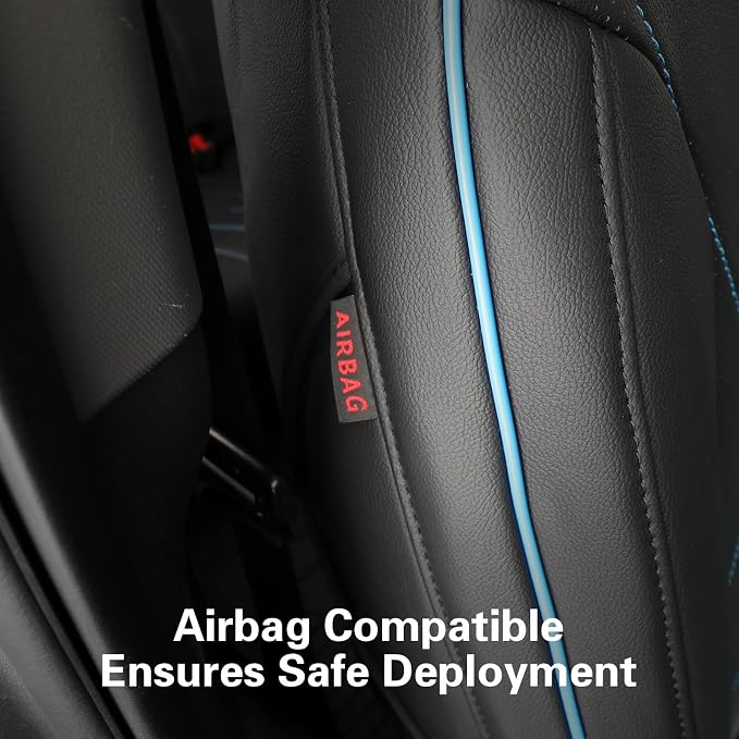 EKR Silverado Seat Covers Custom Fit for (Crew Cab) 2019-2026 Chevrolet Silverado 1500/1500 Limited/HD 2500/3500, Rear Row W/No Armrest,Faux Leather (Black with Blue Trim)