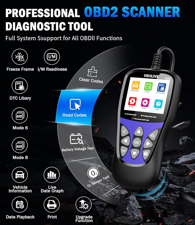 OBD2 Scanner Diagnostic Tool, VEHLIVE V860 Car Code Reader for Check Engine Light with Reset, I/M Readiness, Battery Tester, Live Data, CAN Diagnostic Scan Tool for All OBDII Vehicles After 1996