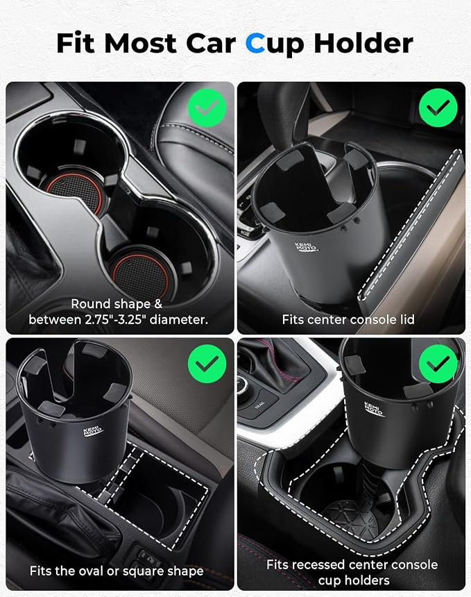 KEMIMOTO Upgraded Car Cup Holder Expander Long Base Model, Compatible with Hydro Flasks Yeti Stanley, Large Cup Holder Adapt 18-40oz Bottles, Fits for Universal Vehicles, Golf Carts, UTVs