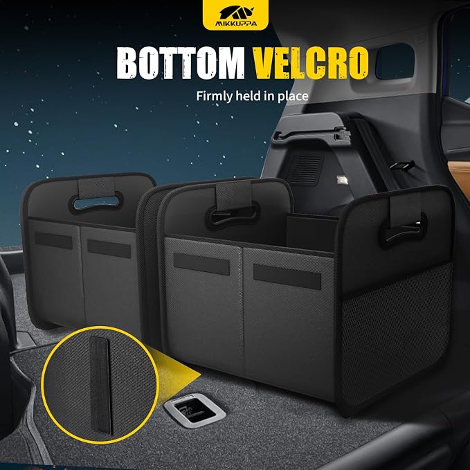 MIKKUPPA Car Trunk Organizer - Split Design Collapsible Small Trunk Organizer with Reinforced Handles for Groceries, Car Storage Organizers for SUV Auto Truck Van with Non Slip Bottom (Black, 2Pack)