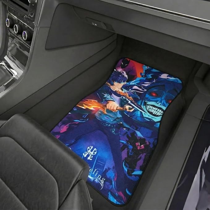 Anime Car Carpet Mat Set of 2 Front, SOLLVL Design Automotive Accessories Interior All Weather Floor Mats Decor with Non Slip Black Anti Skid Backing