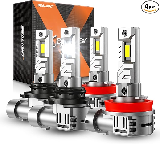 SEALIGHT 9005 H11 Fog Bulbs, 90000LM 1000% Brightness HB3 H8/H9/H16 Light Bulbs, 6500K Cool White Bulbs with 18000RPM Fan, Plug and Play ATV/UTV, 12-Year Extended Lifespan IP68 Waterproof, Pack of 4