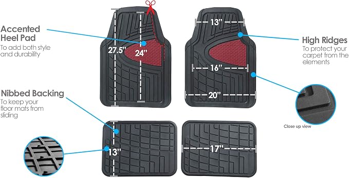 FH Group Automotive Floor Mats - Heavy-Duty Rubber Floor Mats for Cars, Universal Fit Full Set, Climaproof Floor Mats, Trimmable Floor Mats for Most Sedan, SUV, Truck Floor Mats Burgundy