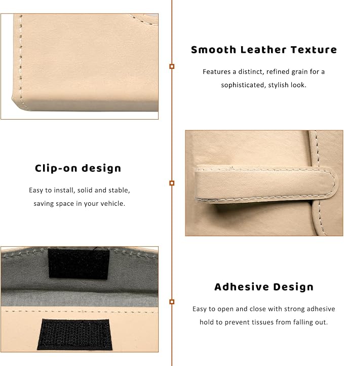 Car Visor Tissue Holder, Premium Leather Sun Visor Napkin Organizer with Tissue Refill, Universal Backseat Napkin Case Sunvisor Mask Holder for Cars SUVs Trucks RVs (Beige)