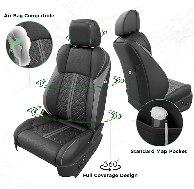 Custom Seat Covers for Tacoma 4th Gen 2024 2025 2026 Double Cab SR5/TRD Sport/TRD Off-Road/SR Full Set with Console Covers, Waterproof Leather Back and Front Seat Protectors Black Grey