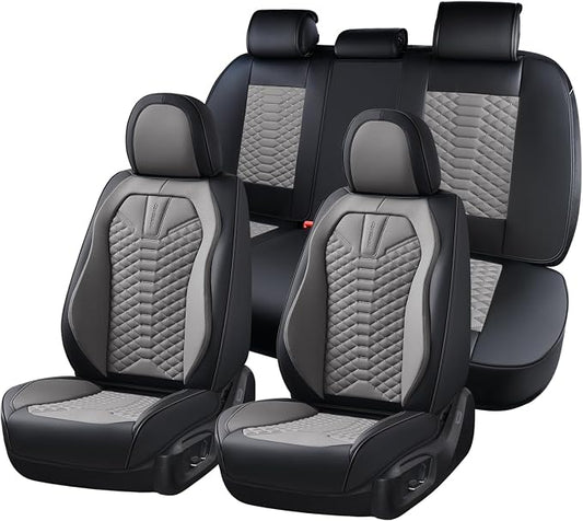 Coverado Leather Seat Covers, Car Seat Covers Full Set, Nappa Leather Seat Covers for Cars, Car Seat Protectors Waterproof, 5 Seats Black&Gray Automotive Seat Covers Fit for Most Cars Trucks