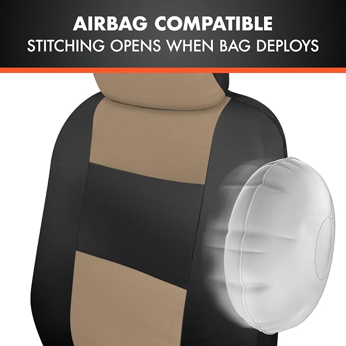 BDk Faux Leather Car Seat Cover Full Set - Front & Rear Split Bench Beige Seat Covers for SUV & Truck Seat Covers, Airbag Compatible - Interior Protective Seat Covers for Car Seats & Car Accessories