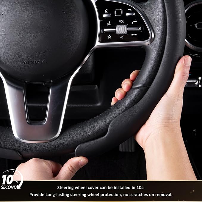 Aimato Car Steering Wheel Cover, Ultra-Thin Car Steering Wheel Cover,Comfortable & Breathable Microfiber,Universal Fit for Most Cars, Black