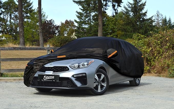 Kayme 7 Layers Car Cover Custom Fit for Kia Forte (2017-2025) Waterproof All Weather for Automobiles, Outdoor Full Cover Rain Sun UV Protection.Black
