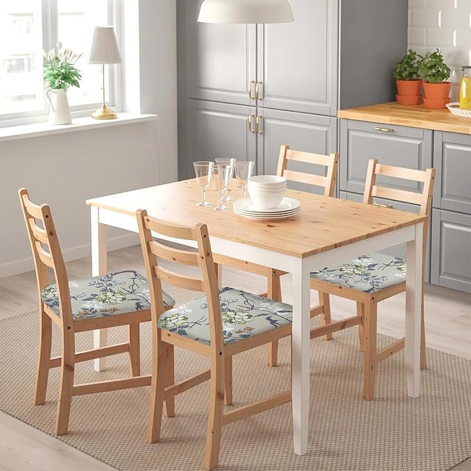SearchI Seat Covers for Dining Room Chairs Stretch Printed Chair Seat Covers Set of 6, Removable Washable Upholstered Chair Seat Protector Cushion Slipcovers for Kitchen, Office(Green Flower)