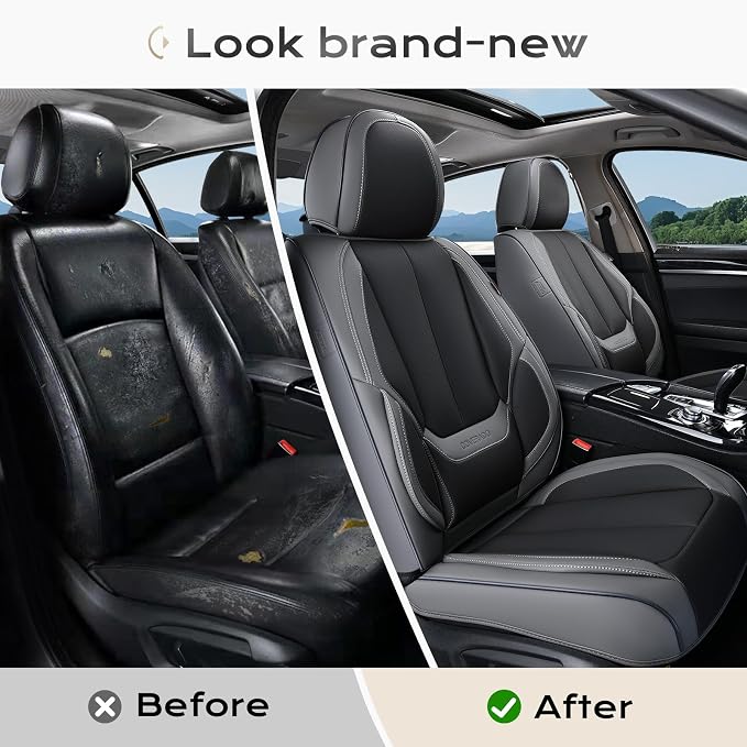 Coverado Car Seat Covers, Seat Covers for Cars, Waterproof Leather Auto Seat Protectors, Leather Car Seat Cushion, Car Interiors Accessories Universal Fit for Most Cars