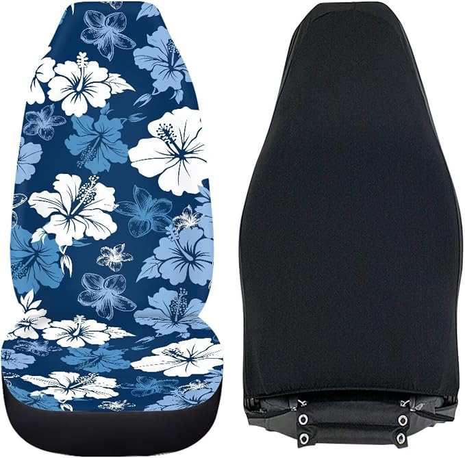 Hawaiian Flowers Front Car Seat Cover 2 Pcs Breathable Car Seat Covers for Front Seats Removable Automotive Accessories Easy Installation Universal Fit for Cars SUVs Sedans