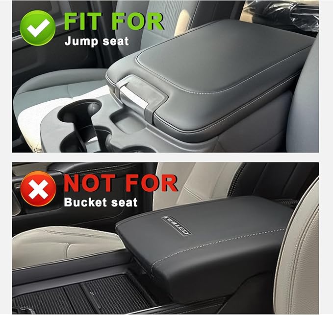 Muslogy Center Console Armrest Cover Fit for Dodge Ram 1500 2013-2018 & 2013-2026 Ram 2500/3500 Accessories, Comfort Armrest Pad Console Lid Cushion Vegan Leather Regular Thick(Jump Seat ONLY)