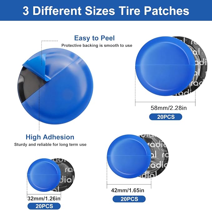 Linkstyle 67PCS Tire Repair Kit Heavy Duty, 32/42/58mm Tire Patch Kit, Flat Tire Repair Tools with Buffing Wheel, Roller and Scraper, for Car Motorcycle Bike