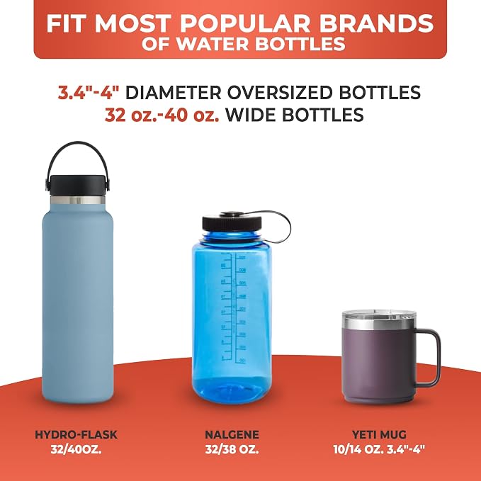 Car Cup Holder Expander - Fits Hydro Flasks 32/40 oz, Nalgene, Yeti & Large Bottles up to 3.8 inches Wide - for Car up to 3.2 Inches Wide - Black