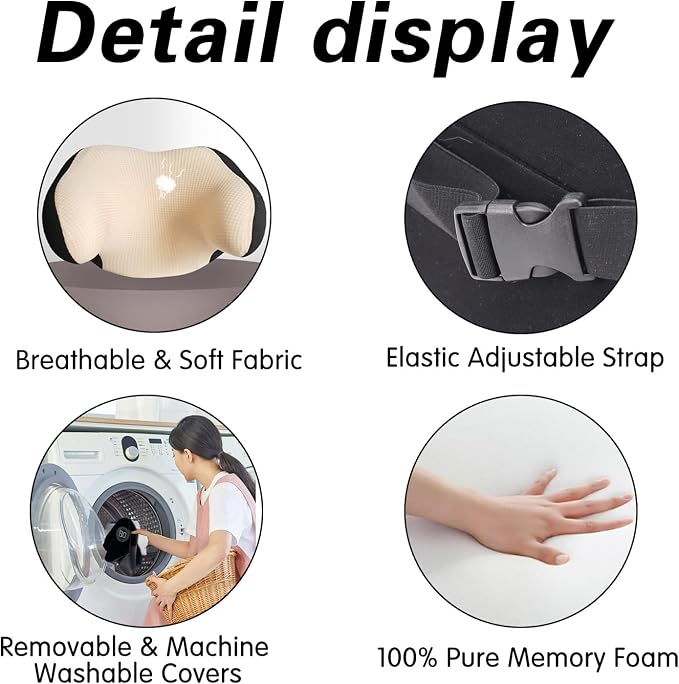 Really Helpful Car Headrest Pillow, Car Neck Pillow for Sleeping with Adjustable Strap, 100% Memory Foam & Breathable Removable Cover, Ergonomic Design - Softness Travel Car Pillow(Beige, 1PC)