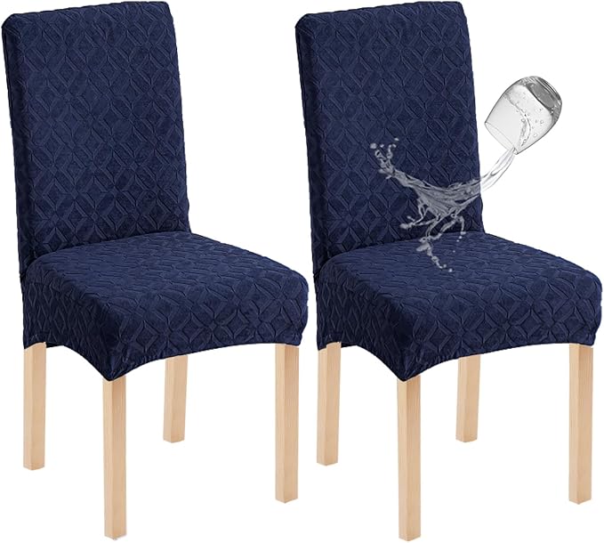 Genina Waterproof Chair Covers for Dining Room Set of 2, Removable Washable Chair Slipcover Protectors, Navy Blue