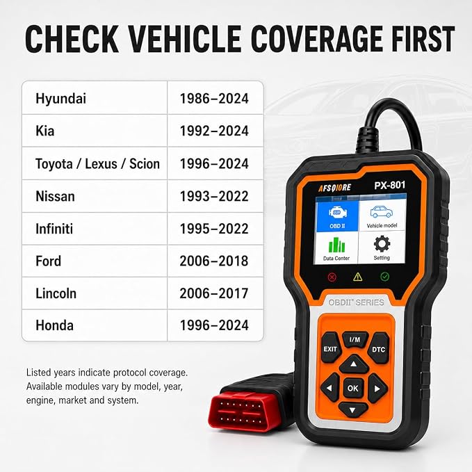 OBD2 Scanner Check Engine Light Car Code Reader Clear Error Codes ABS SRS SAS Etc Full Vehicle System Diagnostics Tool Compatible with Toyota Honda Ford
