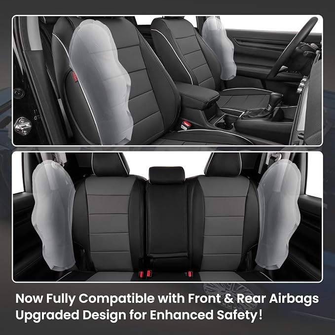 EKR Car Seat Covers for Honda CRV 2023-2026 Leatherette Full Set | Custom Fit for Honda CRV 2023 2024 2025 2026 Easy-Wipe Protection,Faux Leather(Black/Gray)