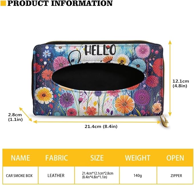 Hello Flower PU Leather Tissue Box Holder PU Leather Visor Tissue Holder Car Decoration Hanging Leather Tissue Holder