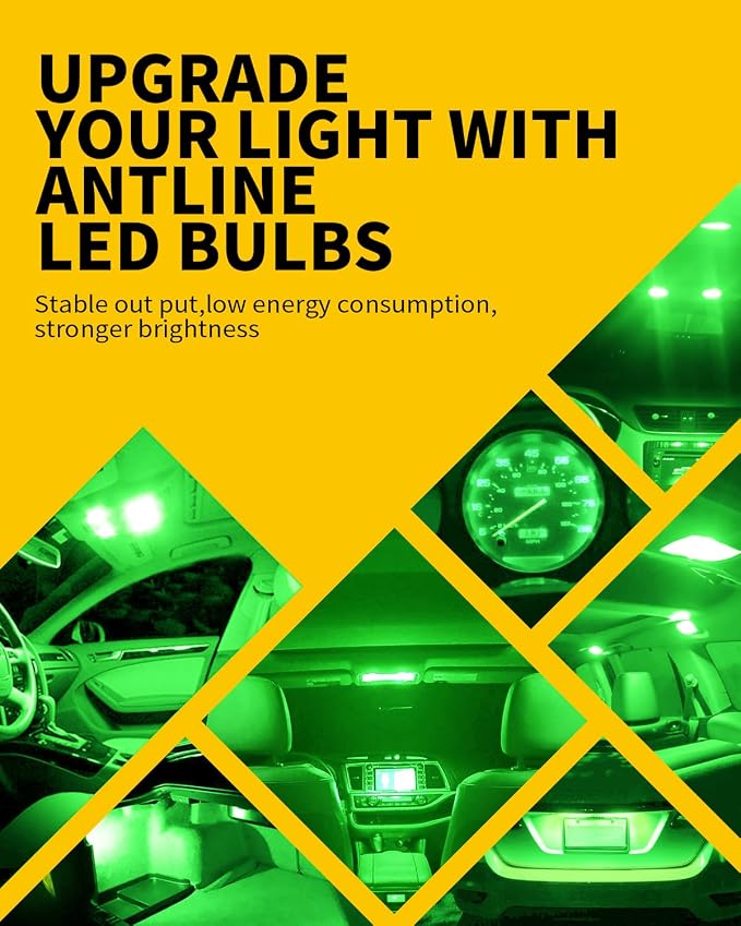 Antline 211-2 212-2 578 569 214-2 41MM 1.61”LED Bulb Green, Super Bright Canbus Error Free 12 Volt Replacements for Interior Dome Map Vanity Mirror Sun Visor Lights (Pack of 10)