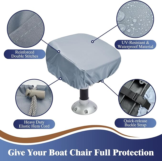 2 Pack Boat Seat Covers Waterproof 900D Heavy Duty Boat Folding Chair Cover | 18W x 20D x 14H inch, Grey