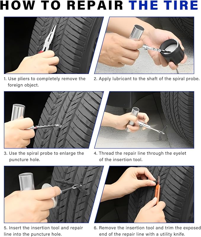68 PCS Tire Repair Kit, Heavy Duty Tire Plug Set Professional Puncture Repair Kit, Universal Emergency Tool to Fix Punctures & Plug Flats for Cars Motorcycles Trucks Tractors