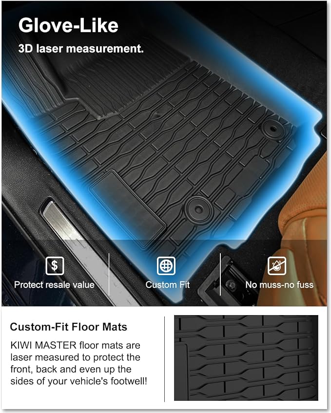 Kiwi Master Floor Mats for 2022-2026 Jeep Grand Cherokee/ 4xe | Custom Fit All Weather Car Mats, Heavy Duty TPE Floor Liners, Front & Rear 2 Row Set, Black