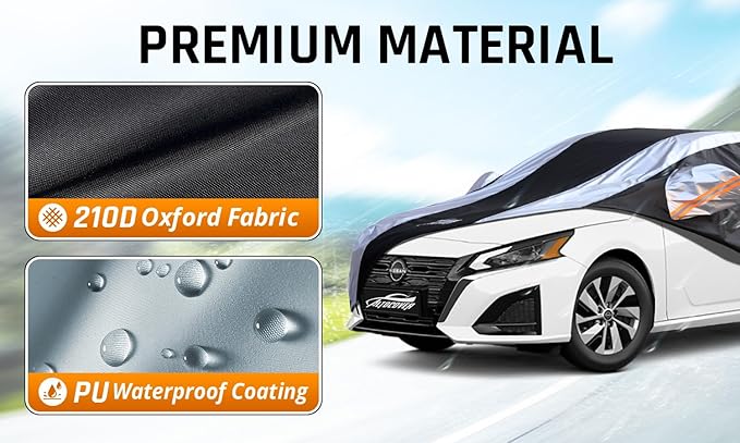 Altima Car Cover Waterproof All Weather with Silver Strip Design, Custom Fit for Altima 2005–2025, Accessory with Door Zipper & Windproof Straps