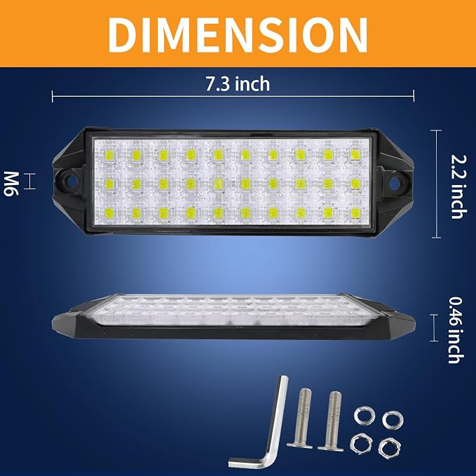 Reverse Lights for Truck, 7 Inch LED Light Bar Surface Mount LED Light Pods 30W 2500lm 12V 24V Flood Beam Back Up Lights Flush Mount Small Work Lights Tractor ATV UTV Boat Golf Cart Headlights, 2Pcs