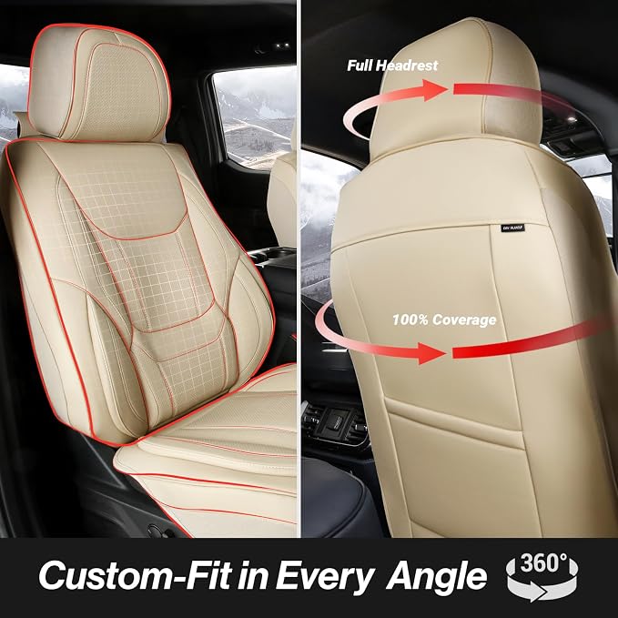 Coverland Custom Truck Car Seat Covers Front Seats for [2021-2026 Ford F150 Regular Cab Bucket Seats] - Protector Water Resistant Leather Memory Form Back Support Seat Cushion [Front-Beige]