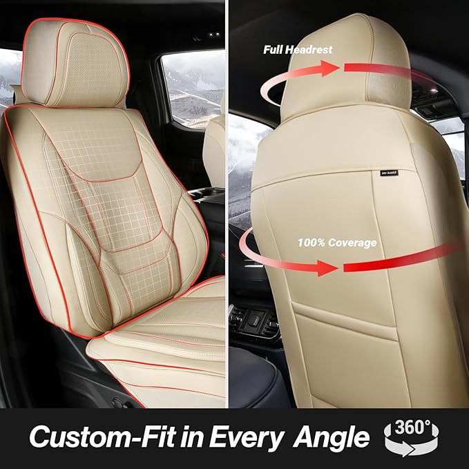 Coverland Custom Truck Car Seat Covers Front Seats for [2009-2010 Dodge Ram 1500 Crew Cab] - Protector Car Seat Cover Water Resistant Leather Memory Form Back Support Seat Cushion [Front-Beige]