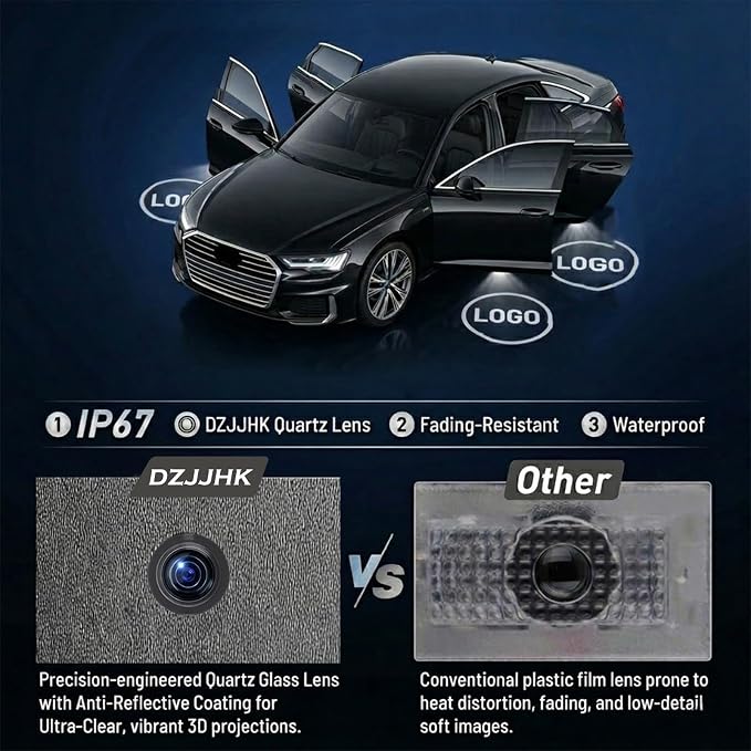 4Pcs HD LED Car Door Lights Logo Projector Compatible with A3/A4/A5/A6/A7/A8/Q3/Q5/Q7/R8/TT/RS/S3/S4/S5/S6,Ultra-Bright Ghost Shadow Puddle Lights,OEM Style Door Lights