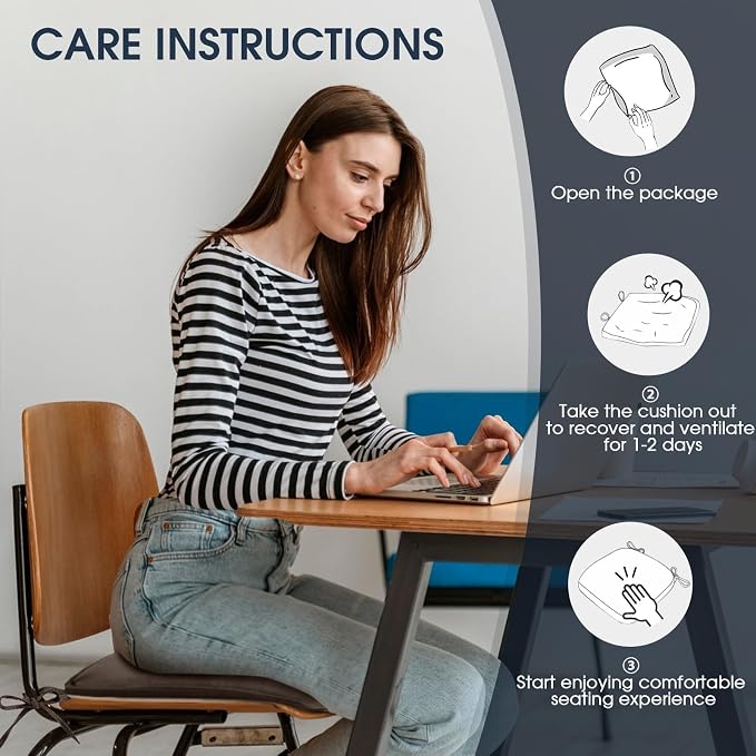 TushGuard Chair Cushions, 4 Pack Memory Foam Chair Pads, Thin Seat Cushion, Kitchen Chair Cushions Set of 4, Anti-Slip Backing & Fixed Straps, 1.4 in Thick, Brown