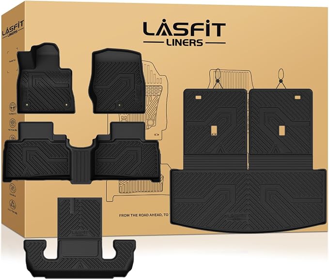 LASFIT Floor Mats & Cargo Liner with Backrest Mat for Ford Explorer 2022-2025 2026 6 Passenger, Custom Fit All Weather Protector TPE Easy Clean Floor Liners, Car Mats for Explorer Accessories, Black