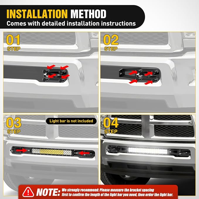 Nilight Front Lower Hidden Bumper Mounting Brackets for 20inch Straight LED Light Bar Compatible with 2009-2018 Dodge Ram 2500 3500