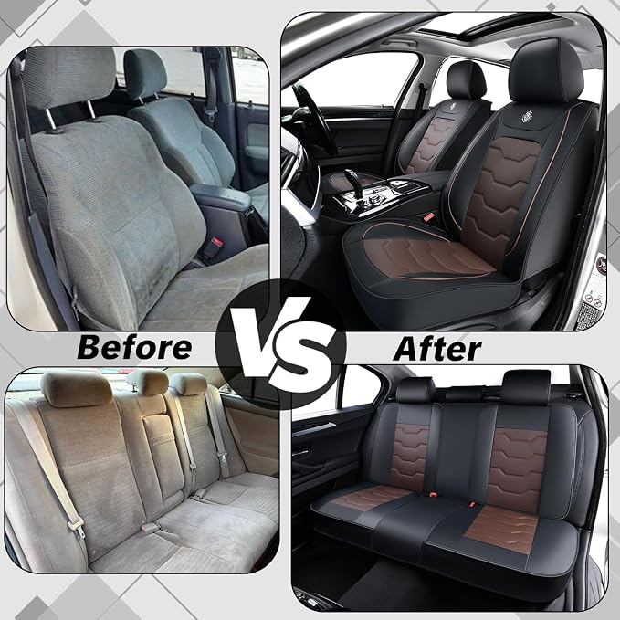 Car Seat Cover Full Set Kit, Universal Car Seat Cover for Cars, Waterproof Leather, Protect & Upgrade Car Interior, Airbag Compatible, Easy to Install & Clean, for SUV, Pickup Truck, Sedan