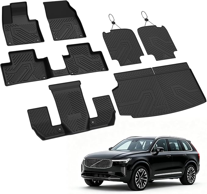 LASFIT Floor Mats for Volvo XC90 2020-2026 Gas 6 Seats Only, with Cargo Mat | Not fit PHEV T8, All Weather Premium TPE Liners, Refined Interior Protection, 1st 2nd 3rd Row Mats, Trunk Mat & Backrest Mats