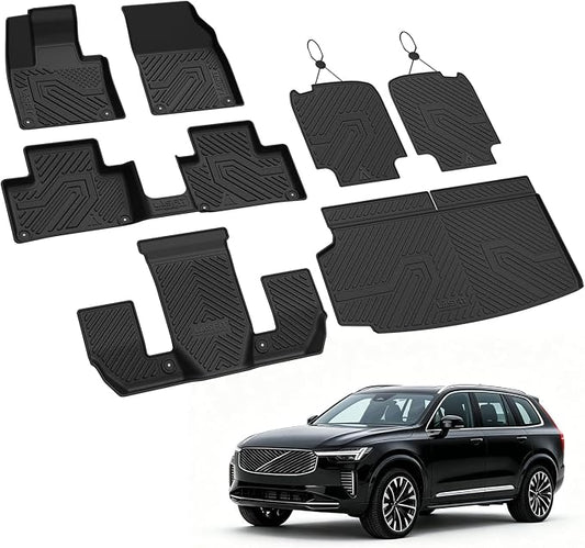 LASFIT Floor Mats for Volvo XC90 2020-2026 Gas 6 Seats Only, with Cargo Mat | Not fit PHEV T8, All Weather Premium TPE Liners, Refined Interior Protection, 1st 2nd 3rd Row Mats, Trunk Mat & Backrest Mats