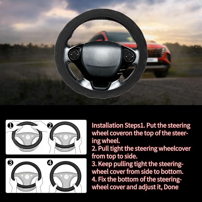 Steering Wheel Cover with Anti-Slip Leather Grip Compatible with Ford, Toyota, Honda, Nissan, and Chevrolet Vehicles for 14.5-15.35 inch Round Steering Wheels Universal Car Accessories