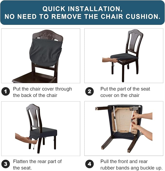 Genina Waterproof Seat Covers for Dining Room Chair Covers Waterproof Dining Chair Covers (6 PCS-Rear-Covered, Dark Gray)
