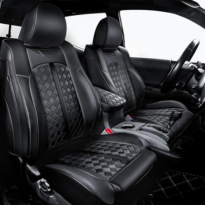 Carlimeki Leather Seat Covers Custom Fit for Tacoma Gen 2nd (2005-2015) | For Double & Crew Cab only - Fits Base, PreRunner, TRD Pro - Fully Covered - Fit Like a Glove