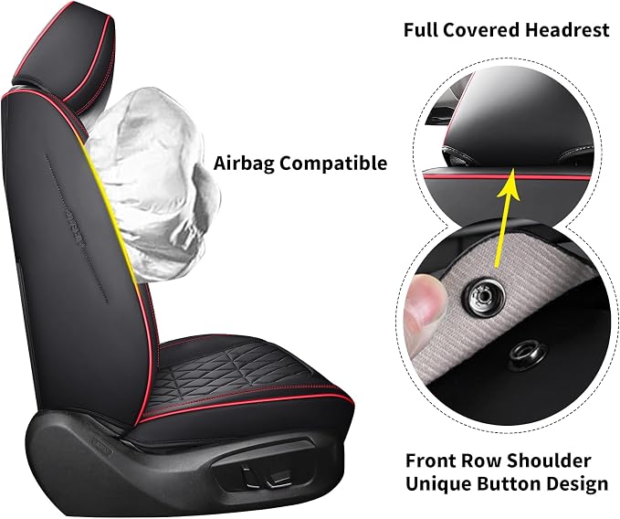 Aierxuan 2 Front Seat Covers Waterproof Leather Full Coverage, Black-Red | Universal Fit Toyota 4Runner Corolla Chr Focus Fiesta Fusion Escape Explorer Audi Q3 Q5 K900 Forte Sedona Stinger