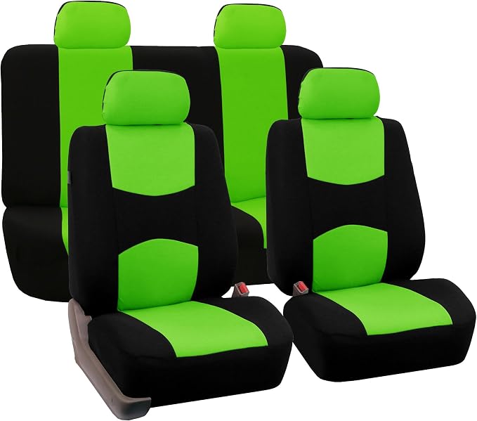 FH Group Car Seat Covers Full Set Cloth - Universal Fit Automotive Seat Covers, Low Back Front Seat Covers, Solid Back Seat Cover, Washable Car Seat Cover for SUV, Sedan and Van Green